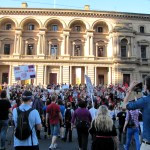 Demonstrators head for the steps of Parliament House to conclude the march portion of the rally.