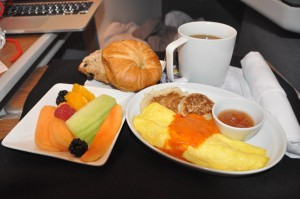 Breakfast in business class on an AA international flight