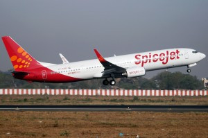 A SpiceJet Boeing 737 taking off from 