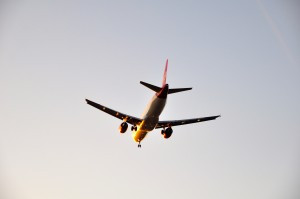 A Virgin America plane landing in Los Angeles